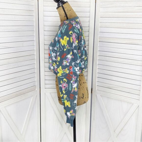 Disney Mickey Mouse And Friends Crop Sweatshirt Gray Multi Medium - Picture 2 of 12